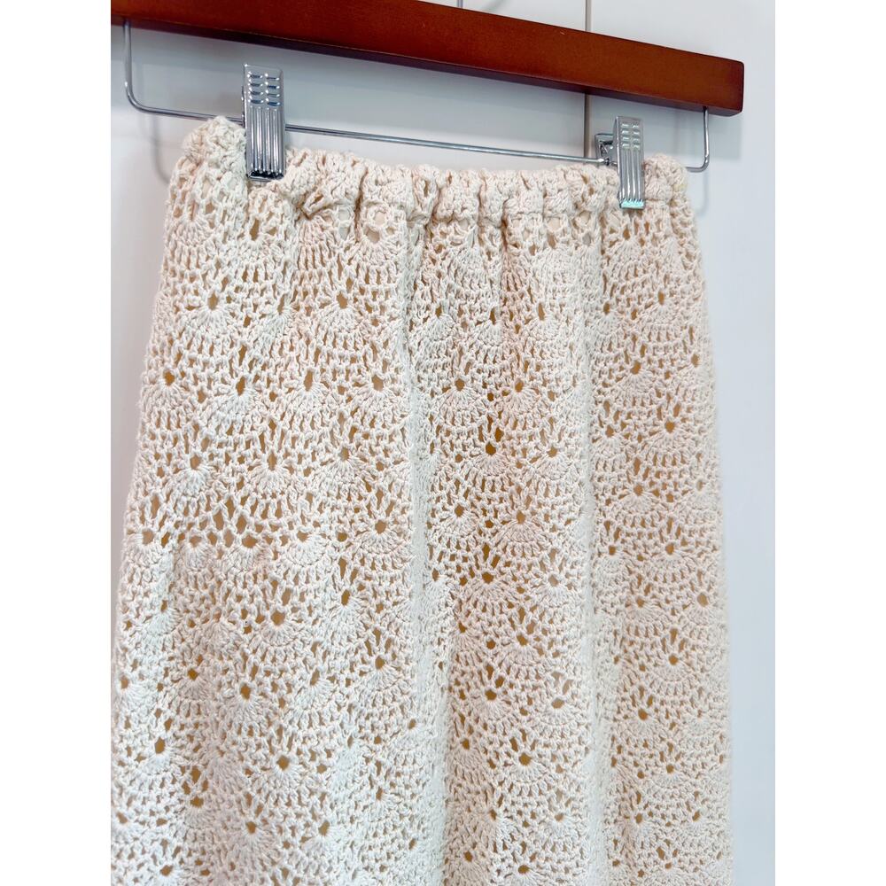 Vintage Crochet Cotton Midi Skirt Cream Size Small Boho Coquette Softgirl Look - Picture 5 of 10